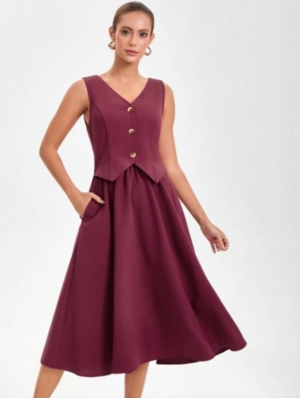 A New Day Women’s layered A-line Dress Burgundy dress: SIZE L